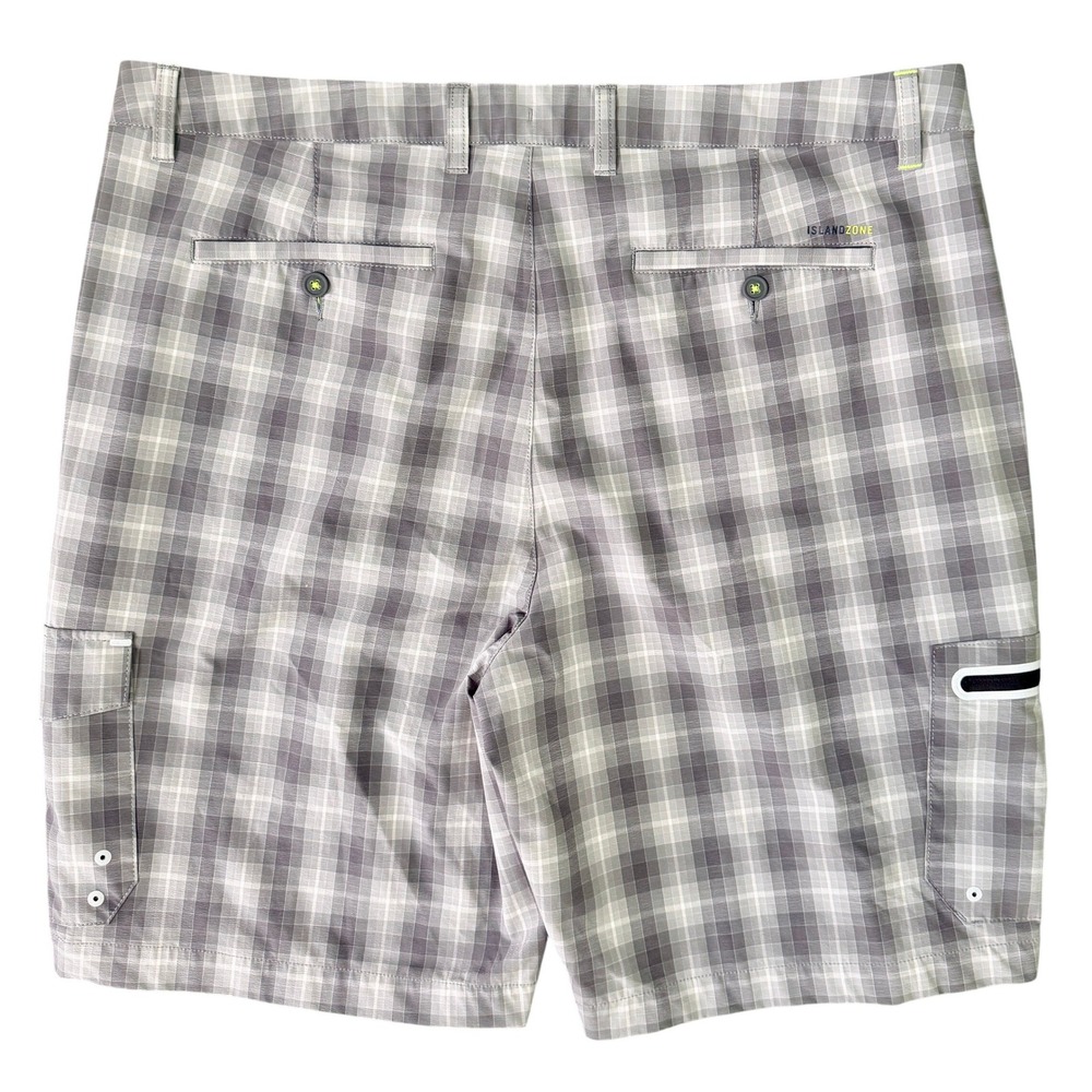 Tommy Bahama IslandZone Mens 40 Grey Plaid Cargo Shorts Performance Golf Travel - Picture 2 of 11